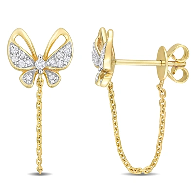 Mimi & Max 1/7ct Tdw Diamond Butterfly Chain Link Earrings In 14k Yellow Gold In Silver