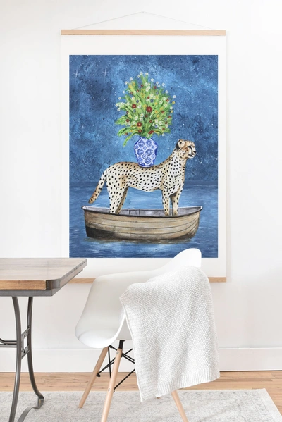 Deny Designs Coco De Paris Cheetah With Flowers Art Print With Oak Hanger In Blue