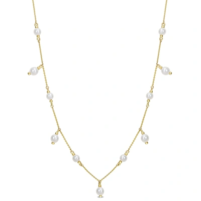 Mimi & Max Freshwater Cultured Pearl Station Necklace In 10k Yellow Gold - 16+2 In. In Silver
