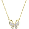 Mimi & Max 1/8ct Tdw Diamond Butterfly Pendant W/ Chain In 10k Yellow Gold In Silver