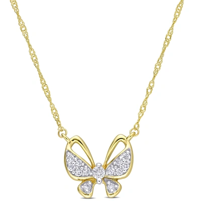 Mimi & Max 1/8ct Tdw Diamond Butterfly Pendant W/ Chain In 10k Yellow Gold In Silver