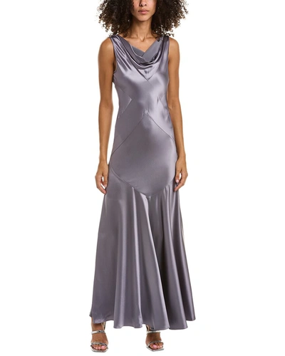 Nicholas Senie Cowl Neck Gown With Side Slit In Metallic