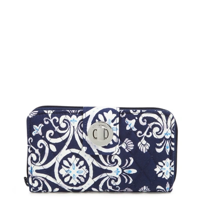 Vera Bradley Cotton Rfid Turnlock Wallet In Blue