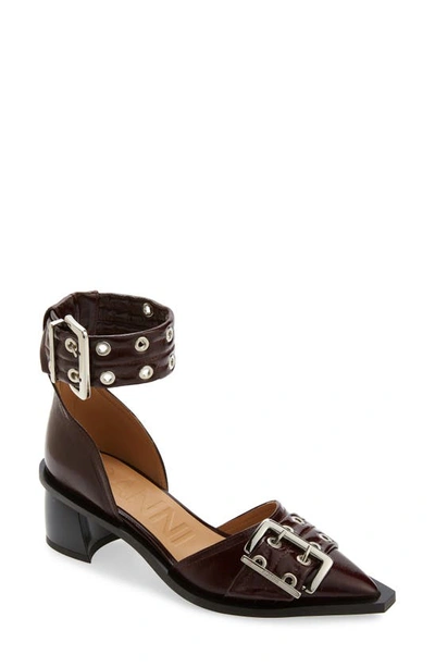 Ganni Burgundy Chunky Buckle Open Cut Pumps