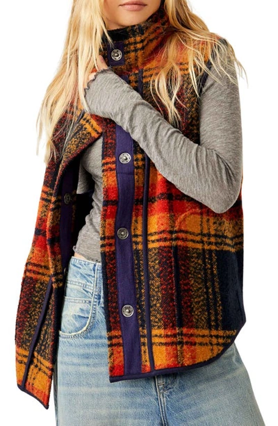 Free People Wrapped Up Blanket Vest Navy And Gold M In Multi