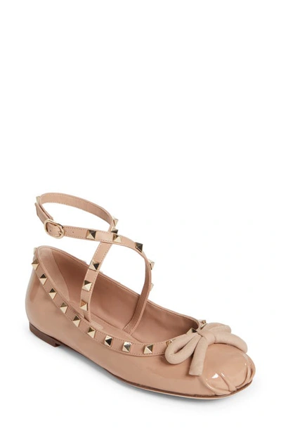 Valentino Garavani Rockstud Ankle Strap Ballet Flat In Gf9 Rose Cannelle