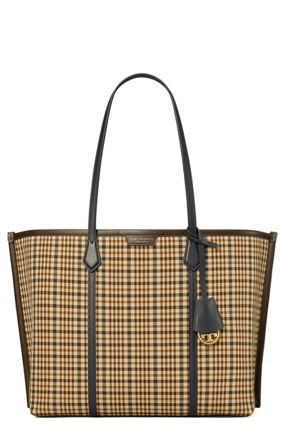 Tory Burch Perry Plaid Triple Compartment Tote In Multi/gold