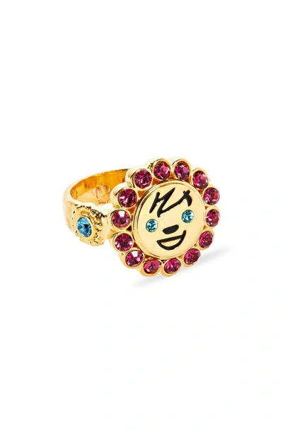 Chopova Lowena Gold Face Gem Ring In Gold Multi