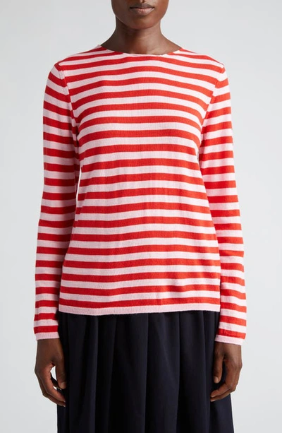 Comme Des Garcons Girl Stripe-pattern Crew Neck Jumper In 2 Pink/red