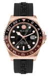 PHILIPP PLEIN GMT-I CHALLENGER SILICONE STRAP WATCH, 44MM