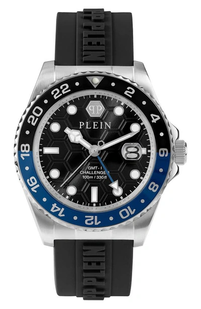 PHILIPP PLEIN GMT-I CHALLENGER SILICONE STRAP WATCH, 44MM