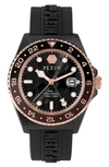 PHILIPP PLEIN GMT-I CHALLENGER SILICONE STRAP WATCH, 44MM