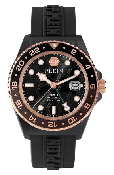 PHILIPP PLEIN GMT-I CHALLENGER SILICONE STRAP WATCH, 44MM