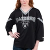 Starter Women's  Black Las Vegas Raiders Rally Lace-up 3/4 Sleeve T-shirt In Black