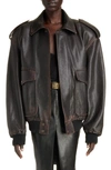 SAINT LAURENT OVERSIZE LAMBSKIN LEATHER BOMBER JACKET