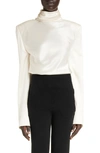 Saint Laurent Blouse With Hooded Back Collar In Silk Crepe Satin In Craie