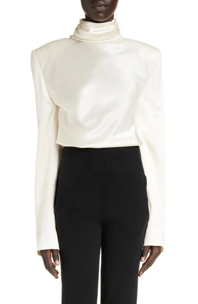 Saint Laurent Blouse With Hooded Back Collar In Silk Crepe Satin In Nude & Neutrals