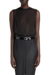 Saint Laurent Relaxed Fit Sleeveless Silk Top In Noir