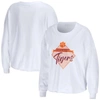 Wear By Erin Andrews Women's  White Clemson Tigers Diamond Long Sleeve Cropped T-shirt In White