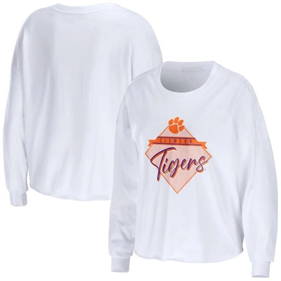 Wear By Erin Andrews White Clemson Tigers Diamond Long Sleeve Cropped T-shirt
