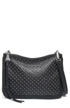 Aimee Kestenberg Famous Double Zip Leather Crossbody Bag In Black W Shiny Silver Studs