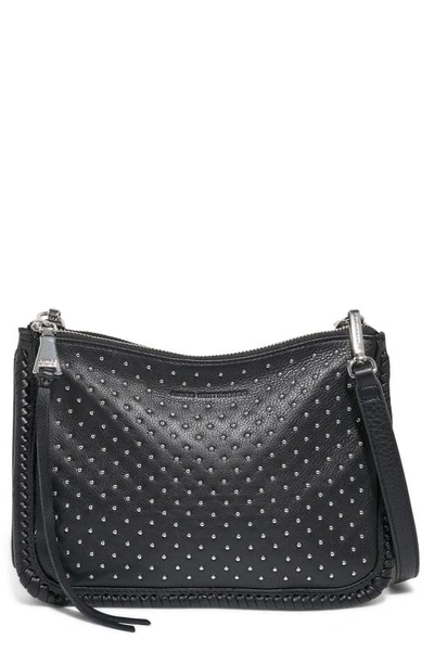 Aimee Kestenberg Famous Double Zip Leather Crossbody Bag In Black W Shiny Silver Studs