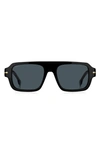 Hugo Boss 53mm Flat Top Sunglasses In Black/ Blue Antireflex