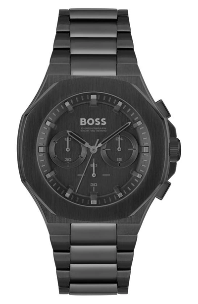 Hugo Boss Men's Taper Quartz Fashion Chronograph Ionic Plated Black Steel Watch 45mm