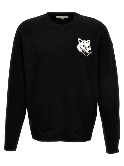 MAISON KITSUNÉ FOX HEAD SWEATER, CARDIGANS BLACK