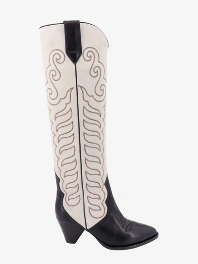 Isabel Marant Liela Leather And Suede Cowboy Boots In Cream