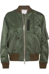 SACAI RIBBED JERSEY-TRIMMED SHELL BOMBER JACKET