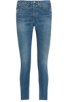 RE/DONE ORIGINALS HIGH-RISE ANKLE CROP FRAYED SKINNY JEANS