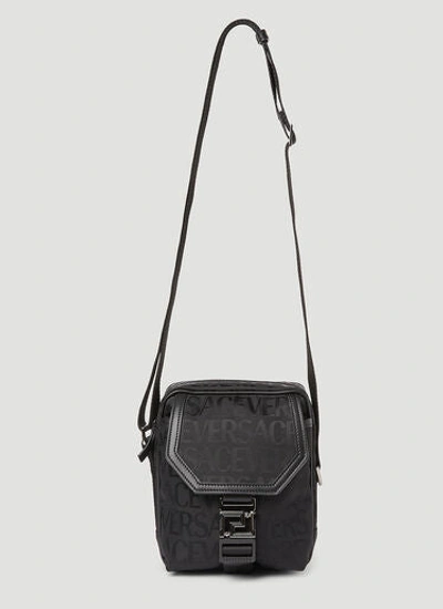 Versace Logo Jacquard Crossbody Bag In Black
