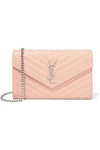 Saint Laurent Monogramme Mini Quilted Textured-leather Shoulder Bag In Blush