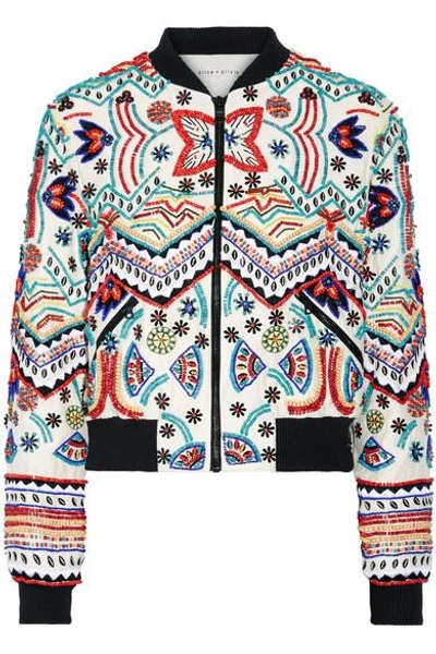 Alice And Olivia Woman Embellished Embroidered Silk Jacket Ivory In Cream Multi
