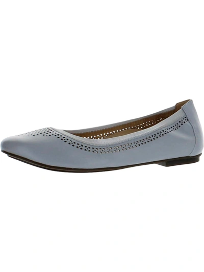 Vionic Whisper Womens Leather Perforated Ballet Flats In Blue