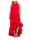 B & A BY BETSY AND ADAM PLUS WOMENS RUFFLED LONG EVENING DRESS