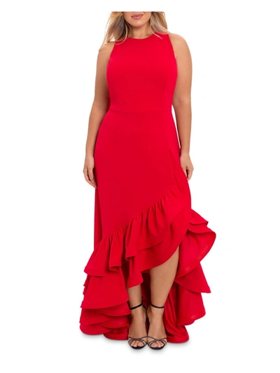 B & A By Betsy And Adam Plus Womens Ruffled Long Evening Dress In Red
