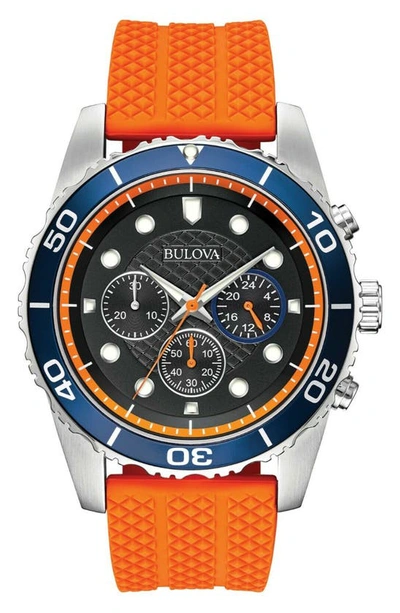 Bulova Sport Chronograph Silicone Strap Chronograph Watch, 43mm In Orange