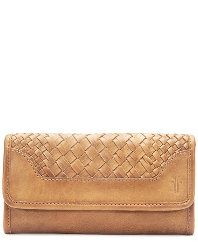 Frye Melissa Basket Woven Leather Wallet In Brown
