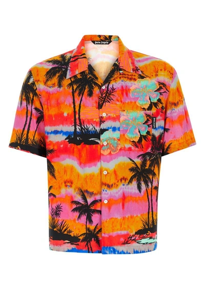 Palm Angels Psychedelic Palms Bowling Shirt In Orange