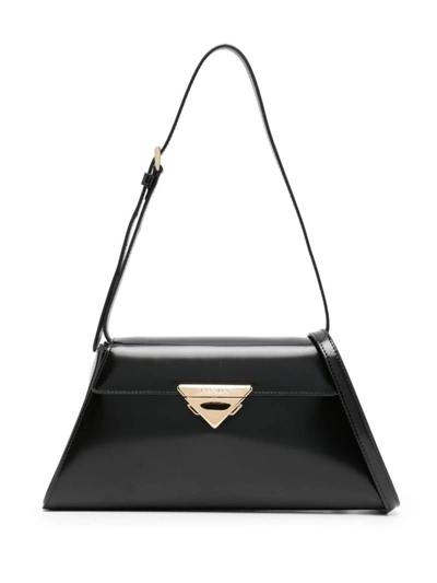 Prada Triangle-logo Leather Shoulder Bag In Nero