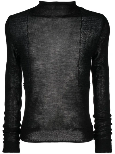 Rick Owens Fine-knit Panelled Wool Jumper In Black