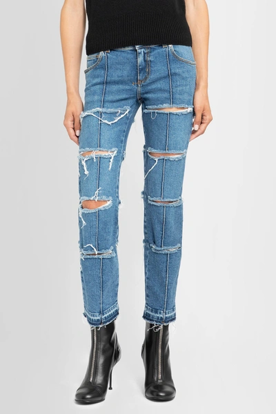 Alexander Mcqueen Distressed Cropped Jeans In Blue