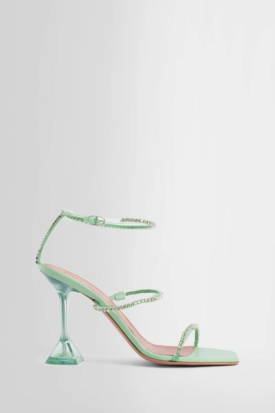 Amina Muaddi Gilda 95mm Crystal Leather Sandals In Green