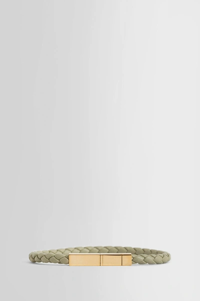 Bottega Veneta Braided Leather And Gold-plated Bracelet In Green