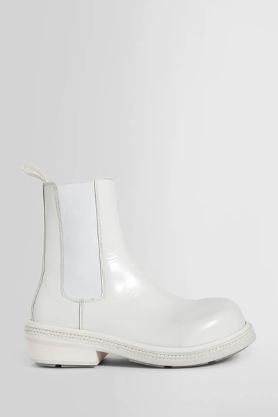 Bottega Veneta Leather Fireman Chelsea Booties In White