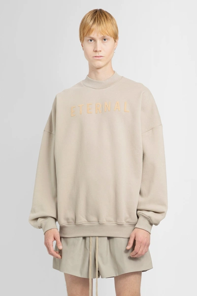 Fear Of God Logo-embroidered Long-sleeved Cotton Sweatshirt In Beige