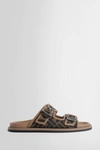 Fendi Canvas Feel Slippers With Adjustable Straps And Ff Motif Embroidery In Brown