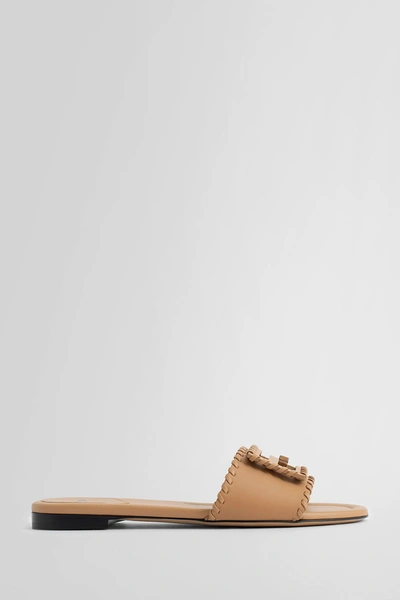 Fendi Ff Leather Sandal In Brown